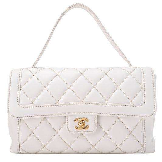 CHANEL Matelasse Wild Stitch Single Flap Handbag Calf Leather White Gold-Tone Hardware, Pre-Owned