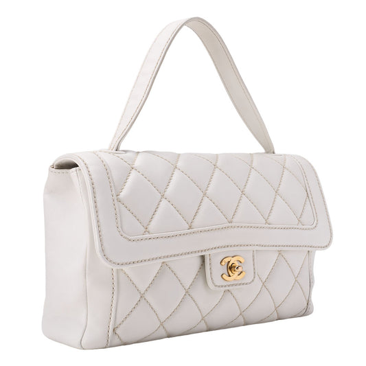 CHANEL Matelasse Wild Stitch Single Flap Handbag Calf Leather White Gold-Tone Hardware, Pre-Owned