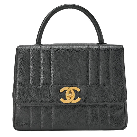 CHANEL Mademoiselle Single Flap Big Coco Handbag Caviar Skin Black Gold-Tone Hardware, Pre-Owned