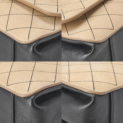 シャネル スエード×レザー マトラッセ ワイルドステッチ チェーンショルダー ベージュ×ブラック ゴールド×シルバー金具 中古