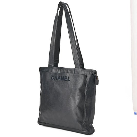 CHANEL Logo Mark Tote Bag with Logo Charm Caviar Skin Navy Gold-Tone Hardware, Pre-Owned