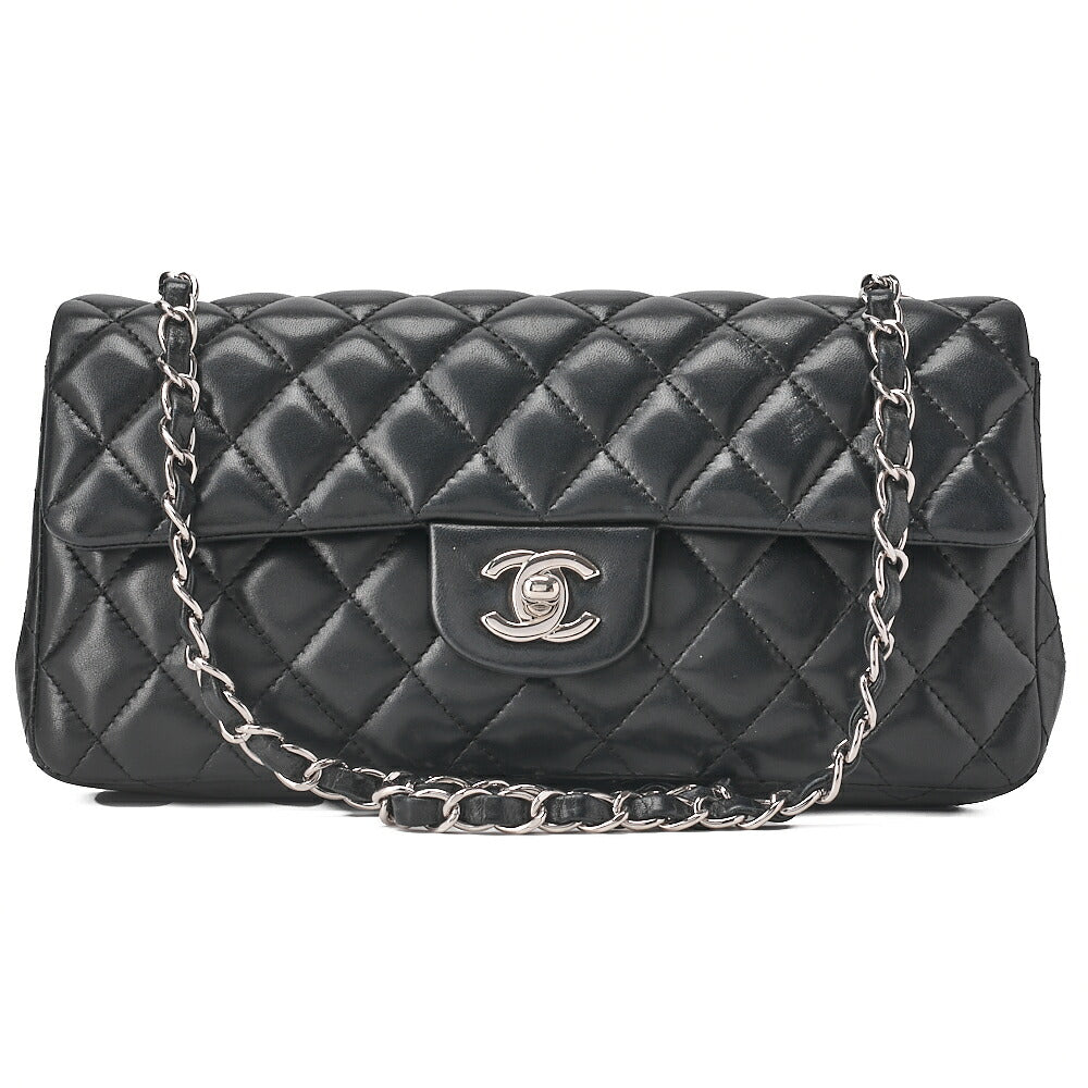 CHANEL Lambskin Matelasse 25cm Single Flap Chain Shoulder Black Silver-Tone Hardware, Pre-Owned