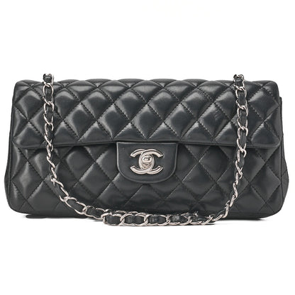 CHANEL Lambskin Matelasse 25cm Single Flap Chain Shoulder Black Silver-Tone Hardware, Pre-Owned