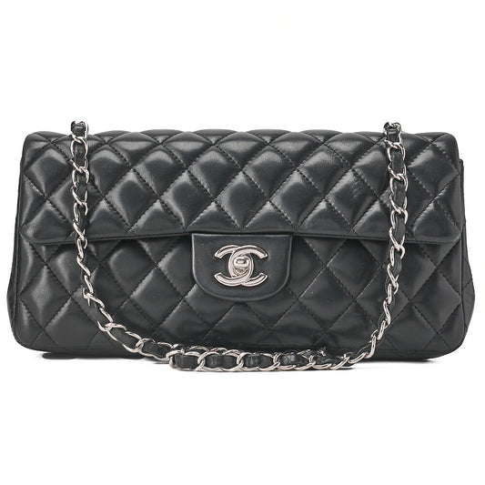 CHANEL Lambskin Matelasse 25cm Single Flap Chain Shoulder Black Silver-Tone Hardware, Pre-Owned