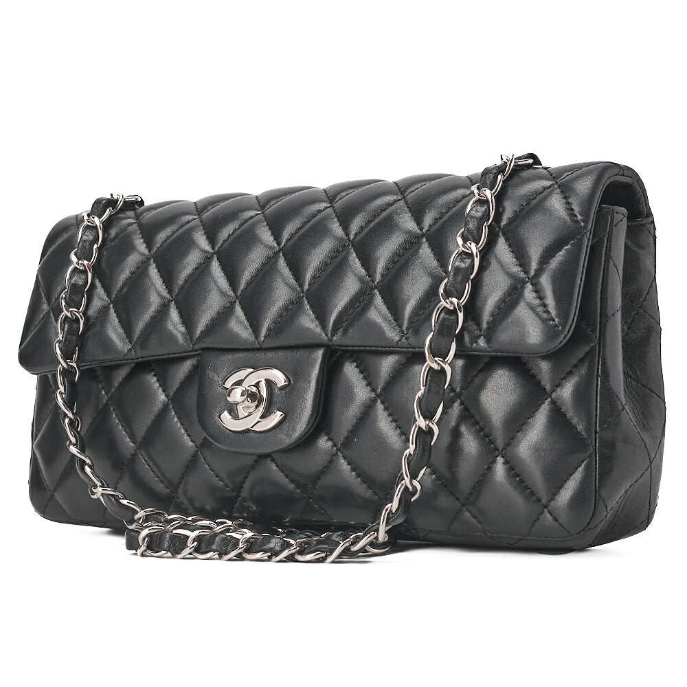 CHANEL Lambskin Matelasse 25cm Single Flap Chain Shoulder Black Silver-Tone Hardware, Pre-Owned