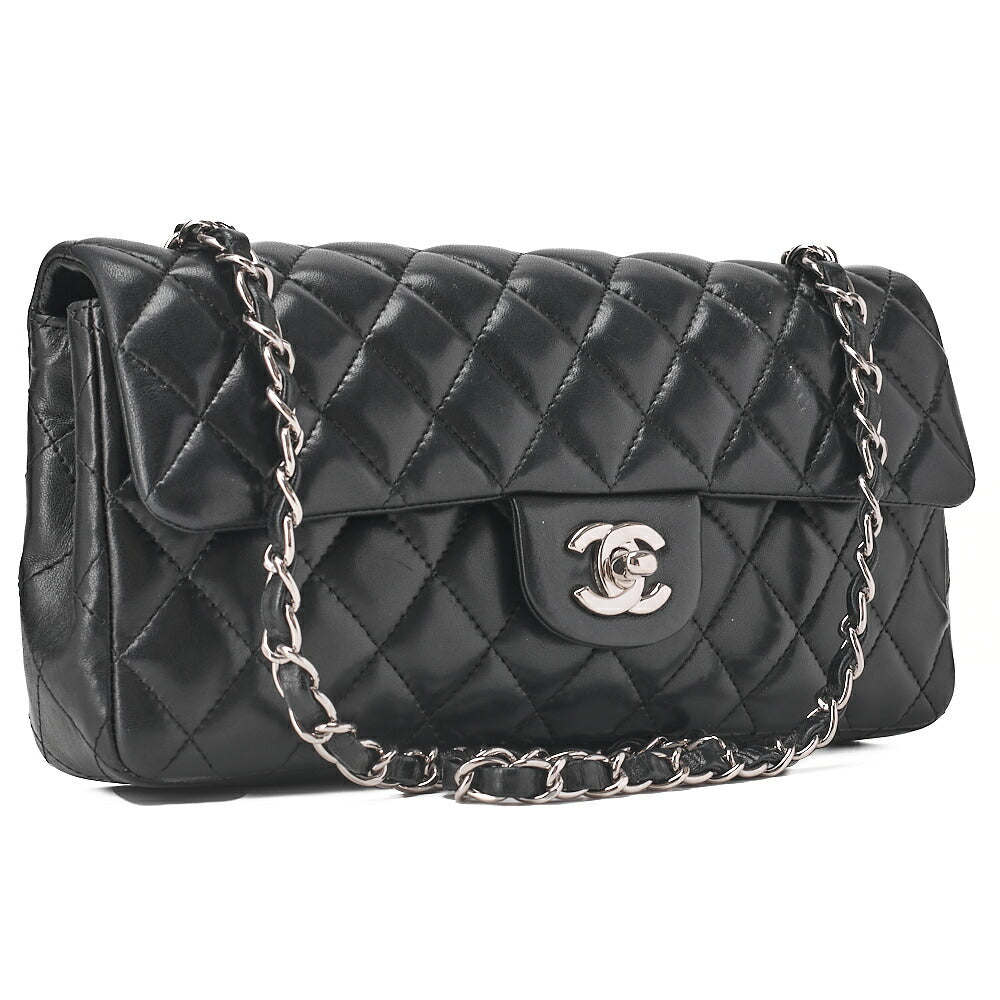 CHANEL Lambskin Matelasse 25cm Single Flap Chain Shoulder Black Silver-Tone Hardware, Pre-Owned