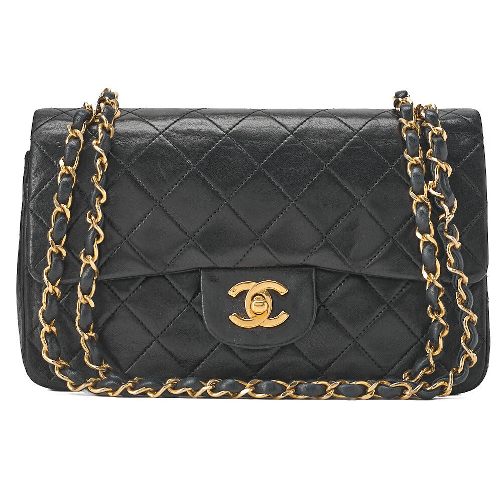 CHANEL チェーンショルダーバッグ マトラッセ23cm ダブルフラップ ラムスキン ブラック ゴールド金具, 中古品