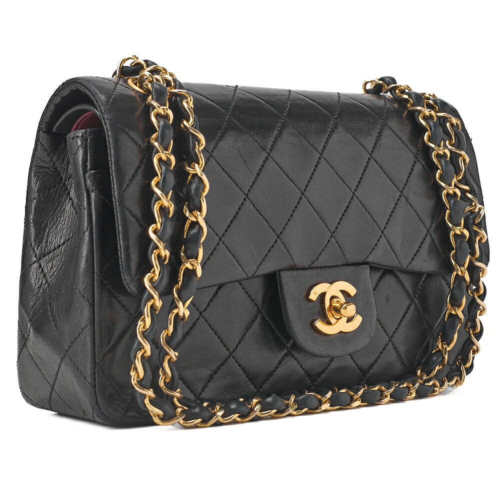 CHANEL チェーンショルダーバッグ マトラッセ23cm ダブルフラップ ラムスキン ブラック ゴールド金具, 中古品