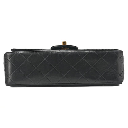 CHANEL チェーンショルダーバッグ マトラッセ23cm ダブルフラップ ラムスキン ブラック ゴールド金具, 中古品