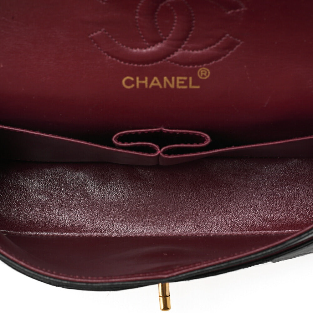 CHANEL チェーンショルダーバッグ マトラッセ23cm ダブルフラップ ラムスキン ブラック ゴールド金具, 中古品