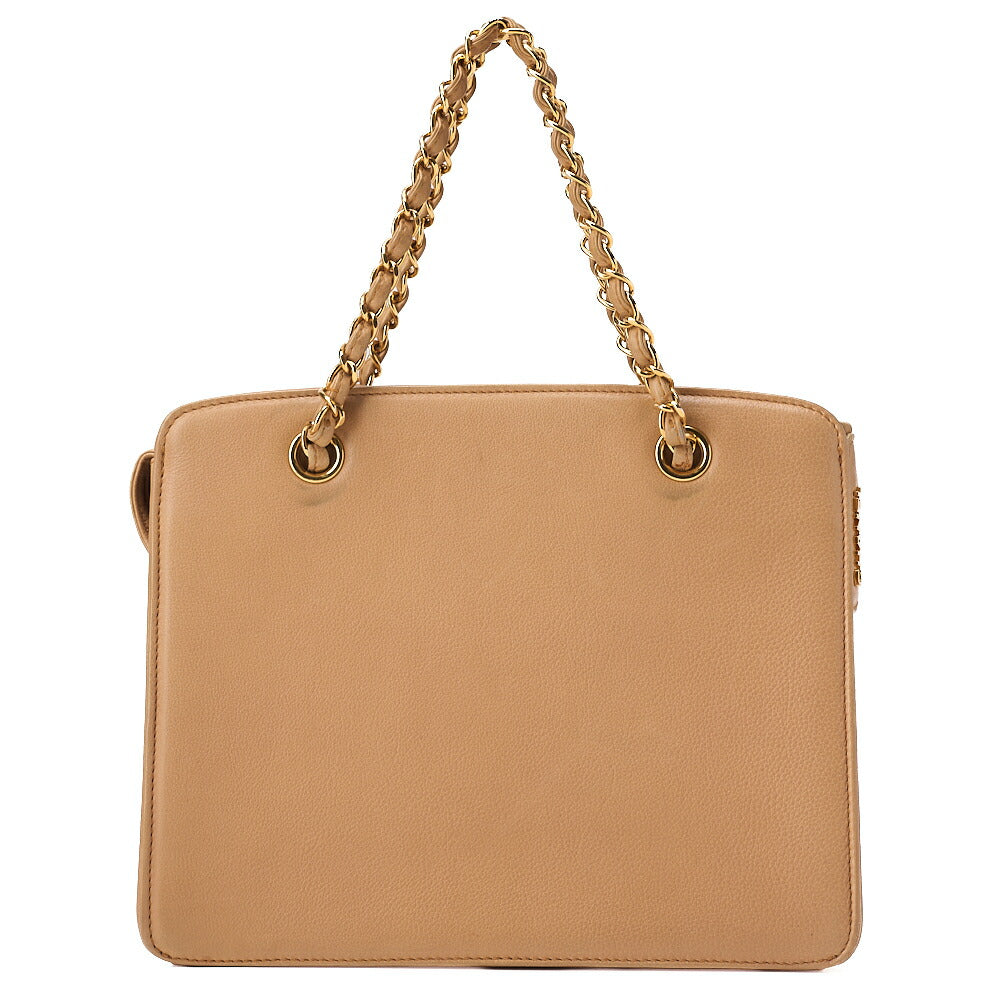 CHANEL Coco Mark with Logo Charm Chain Tote Bag Lambskin Beige Gold-Tone Hardware, Pre-Owned