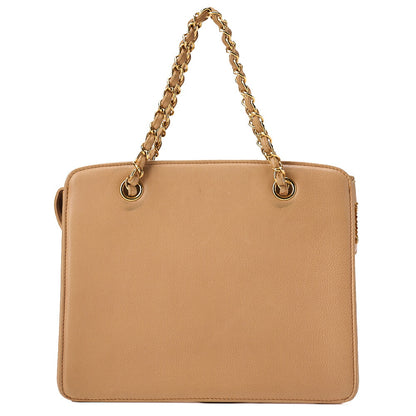 CHANEL Coco Mark with Logo Charm Chain Tote Bag Lambskin Beige Gold-Tone Hardware, Pre-Owned