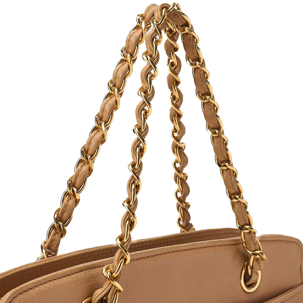 CHANEL Coco Mark with Logo Charm Chain Tote Bag Lambskin Beige Gold-Tone Hardware, Pre-Owned