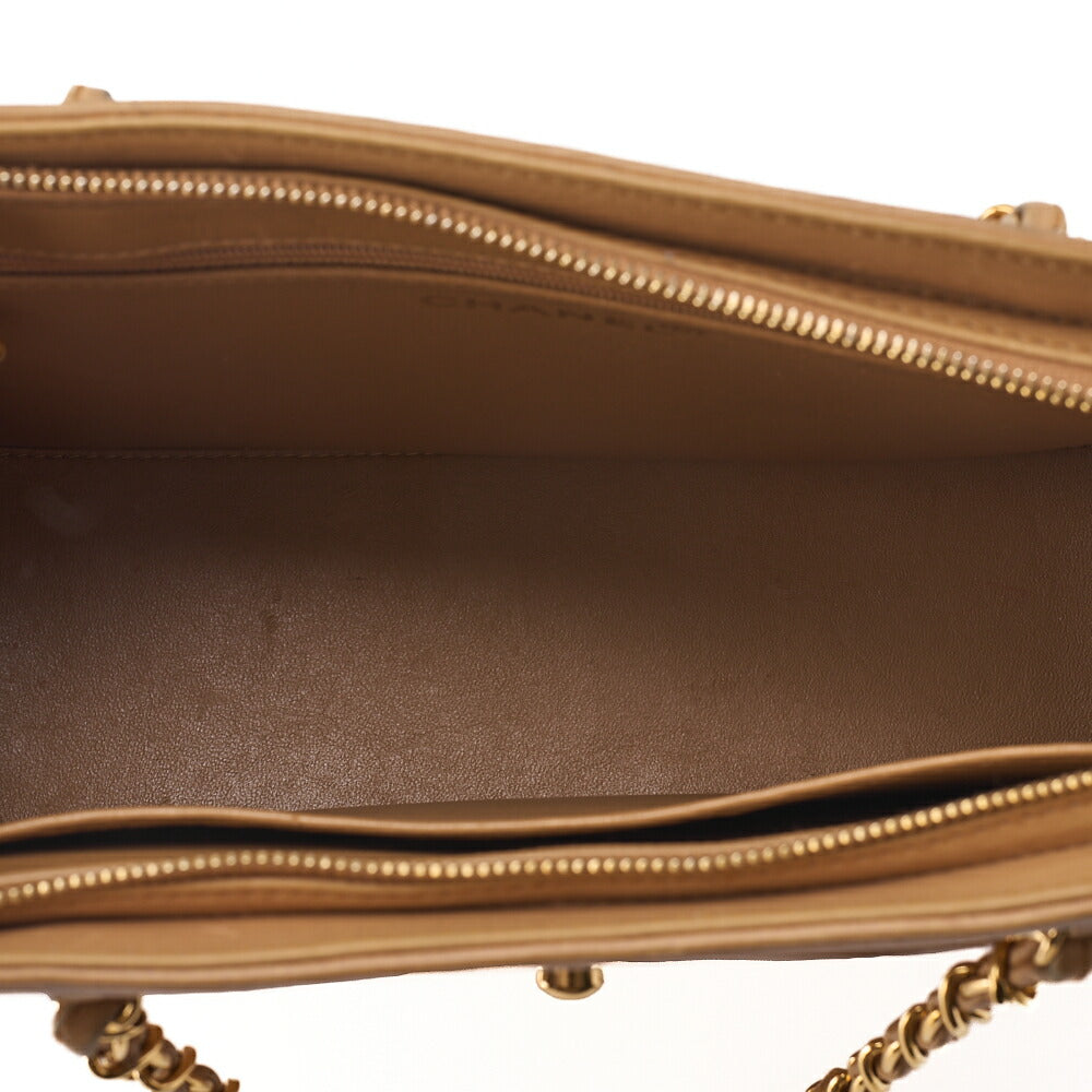 CHANEL Coco Mark with Logo Charm Chain Tote Bag Lambskin Beige Gold-Tone Hardware, Pre-Owned