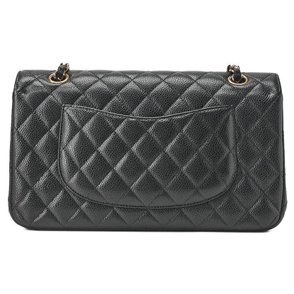 シャネル キャビアスキン マトラッセ25cm ダブルフラップ チェーンショルダー 黒 ゴールド金具 中古
