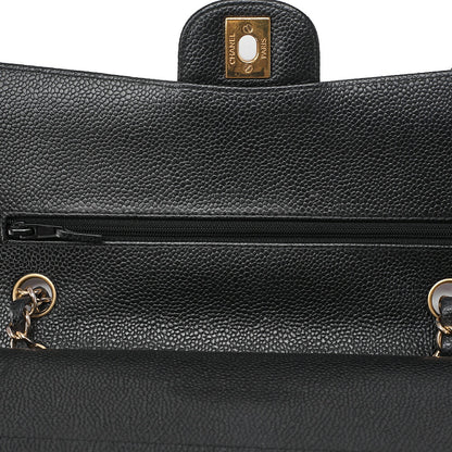 シャネル キャビアスキン マトラッセ25cm ダブルフラップ チェーンショルダー 黒 ゴールド金具 中古