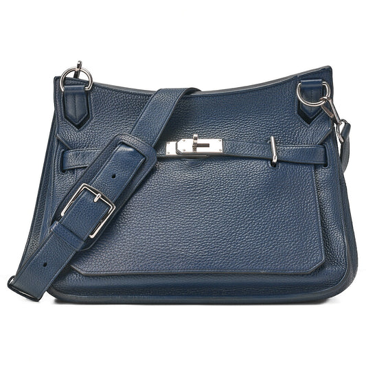 HERMES Gypsy 31 Tryon Clemence Shoulder Bag Blue Saphir Silver-Tone Hardware, Pre-Owned