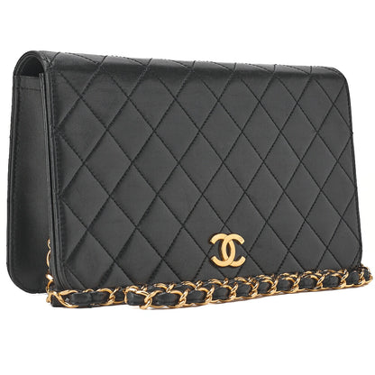 CHANEL Lambskin Matelasse Full Flap 23cm Push Lock Chain Shoulder Black Gold-Tone Hardware, Pre-Owned