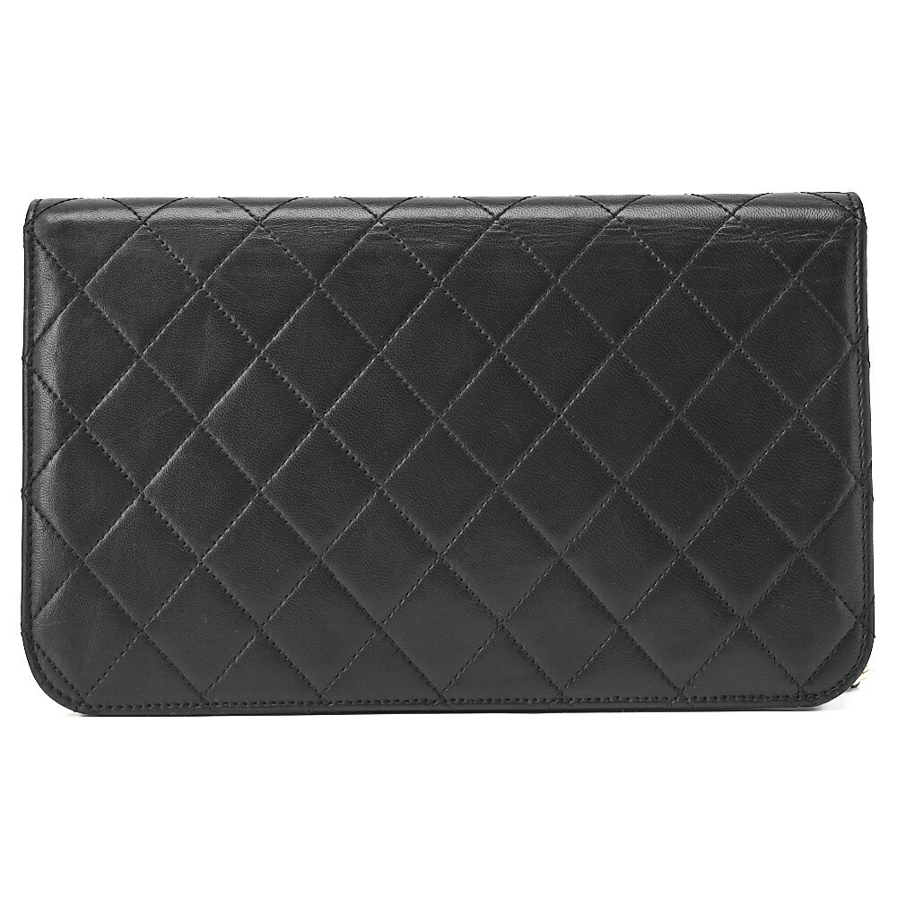 CHANEL Lambskin Matelasse Full Flap 23cm Push Lock Chain Shoulder Black Gold-Tone Hardware, Pre-Owned