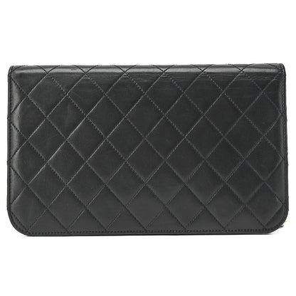 CHANEL Lambskin Matelasse Full Flap 23cm Push Lock Chain Shoulder Black Gold-Tone Hardware, Pre-Owned