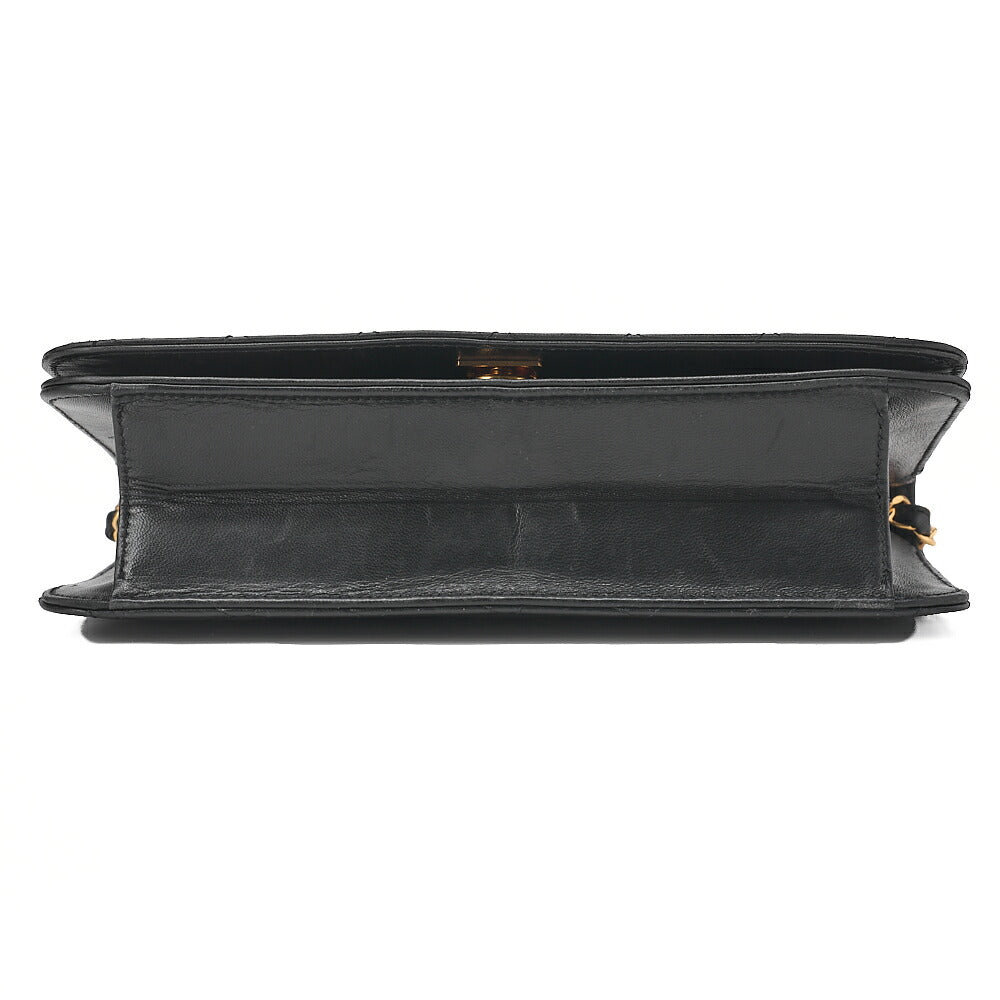 CHANEL Lambskin Matelasse Full Flap 23cm Push Lock Chain Shoulder Black Gold-Tone Hardware, Pre-Owned