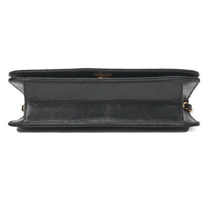 CHANEL Lambskin Matelasse Full Flap 23cm Push Lock Chain Shoulder Black Gold-Tone Hardware, Pre-Owned