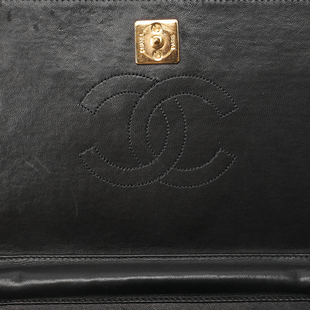CHANEL Lambskin Matelasse Full Flap 23cm Push Lock Chain Shoulder Black Gold-Tone Hardware, Pre-Owned