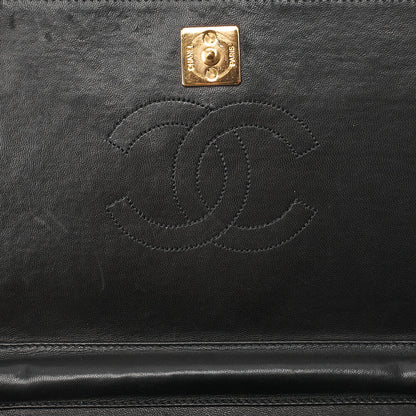CHANEL Lambskin Matelasse Full Flap 23cm Push Lock Chain Shoulder Black Gold-Tone Hardware, Pre-Owned