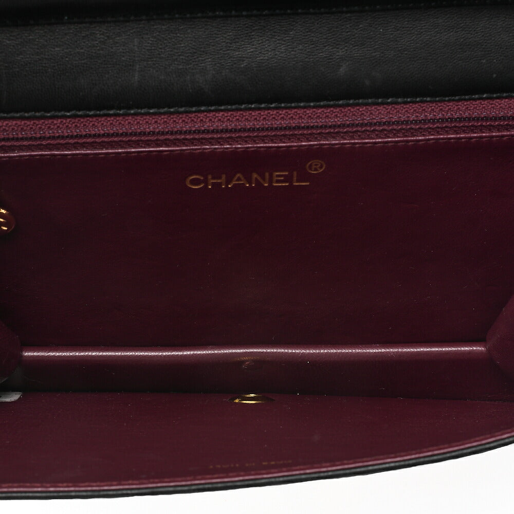 CHANEL Lambskin Matelasse Full Flap 23cm Push Lock Chain Shoulder Black Gold-Tone Hardware, Pre-Owned