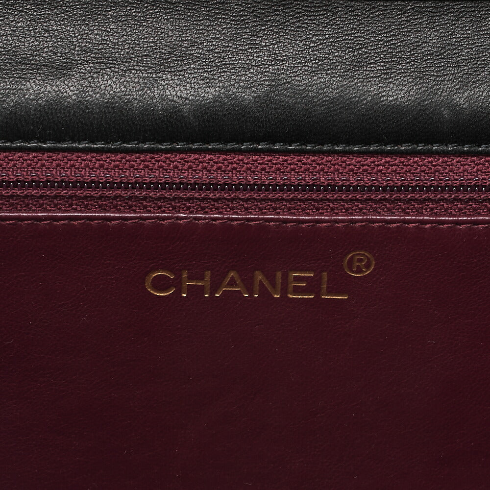 CHANEL Lambskin Matelasse Full Flap 23cm Push Lock Chain Shoulder Black Gold-Tone Hardware, Pre-Owned