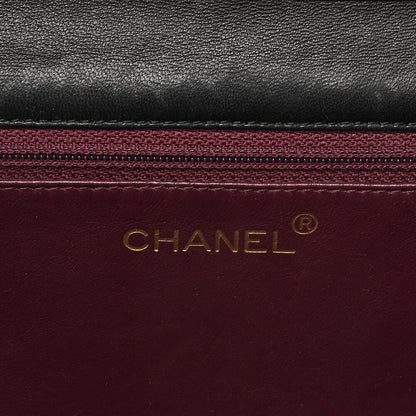 CHANEL Lambskin Matelasse Full Flap 23cm Push Lock Chain Shoulder Black Gold-Tone Hardware, Pre-Owned