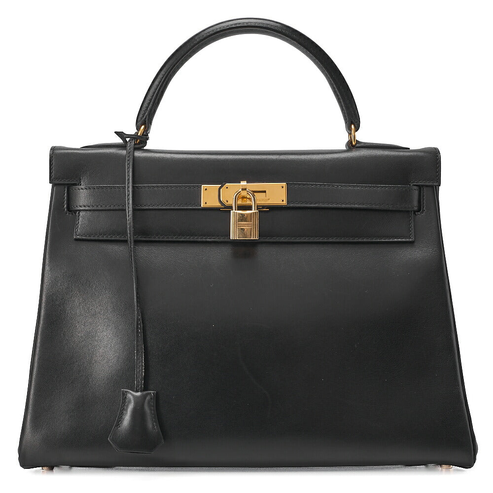 HERMES ケリー32 ボックスカーフ 内縫い ハンドバッグ ブラック ゴールド金具 中古