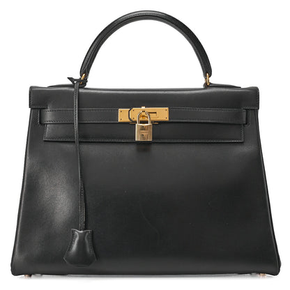 HERMES ケリー32 ボックスカーフ 内縫い ハンドバッグ ブラック ゴールド金具 中古