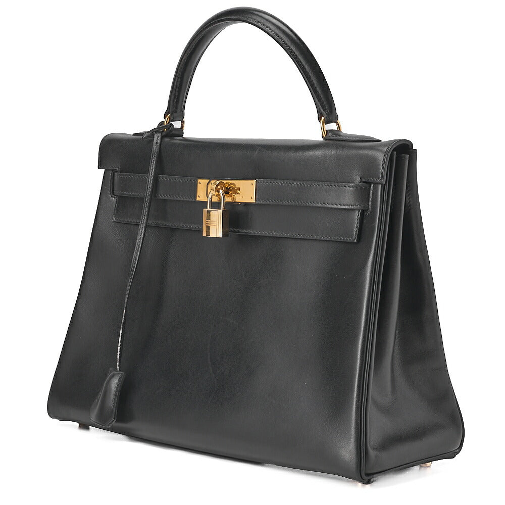 HERMES ケリー32 ボックスカーフ 内縫い ハンドバッグ ブラック ゴールド金具 中古