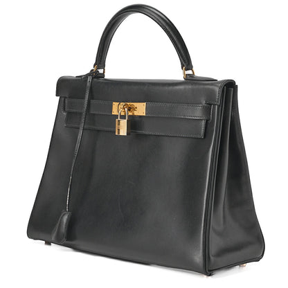 HERMES ケリー32 ボックスカーフ 内縫い ハンドバッグ ブラック ゴールド金具 中古