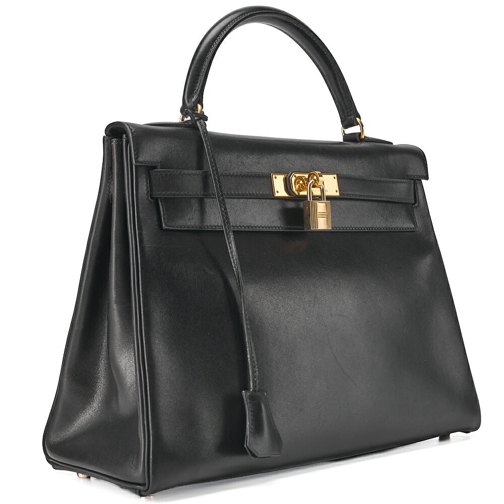 HERMES ケリー32 ボックスカーフ 内縫い ハンドバッグ ブラック ゴールド金具 中古