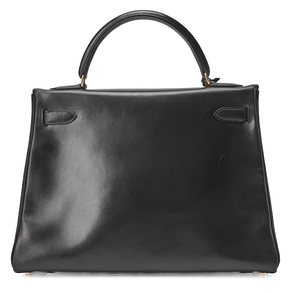 HERMES ケリー32 ボックスカーフ 内縫い ハンドバッグ ブラック ゴールド金具 中古