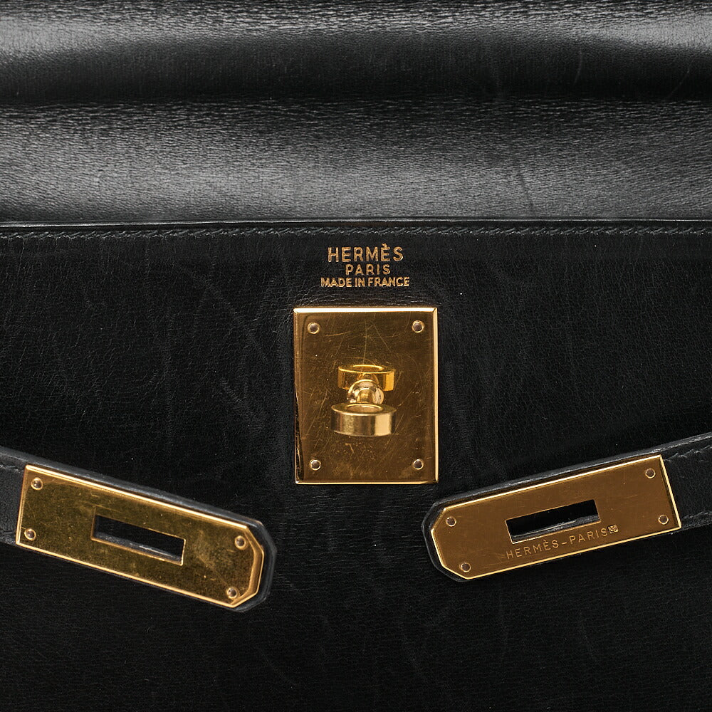 HERMES ケリー32 ボックスカーフ 内縫い ハンドバッグ ブラック ゴールド金具 中古