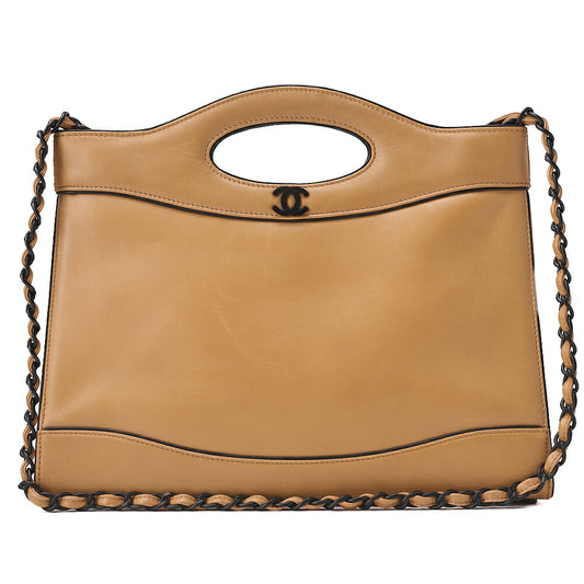 CHANEL Coco Mark 2way Chain Shoulder Bag Calfskin Beige Black-Tone Hardware, Pre-Owned