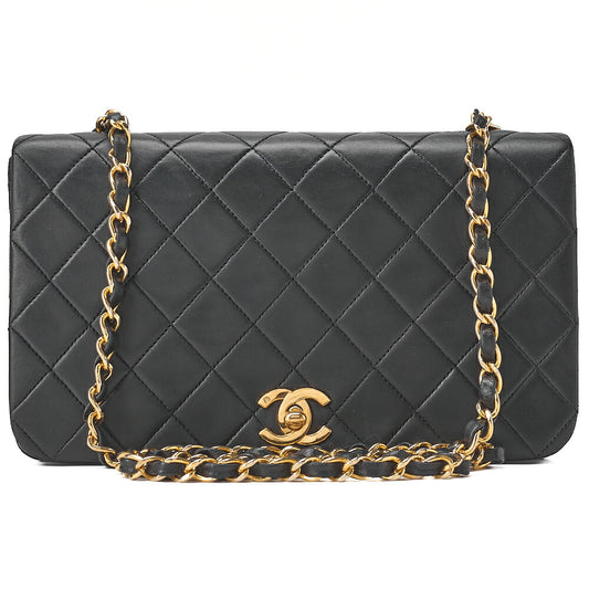 CHANEL Lambskin Matelasse Full Flap Turnlock Chain Shoulder Black Gold-Tone Hardware, Pre-Owned