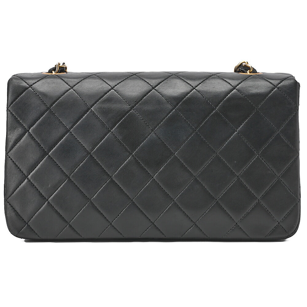 CHANEL ラムスキン マトラッセ フル フラップ ターンロック チェーン ショルダーバッグ ブラック ゴールド金具 中古品