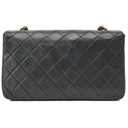 CHANEL ラムスキン マトラッセ フル フラップ ターンロック チェーン ショルダーバッグ ブラック ゴールド金具 中古品
