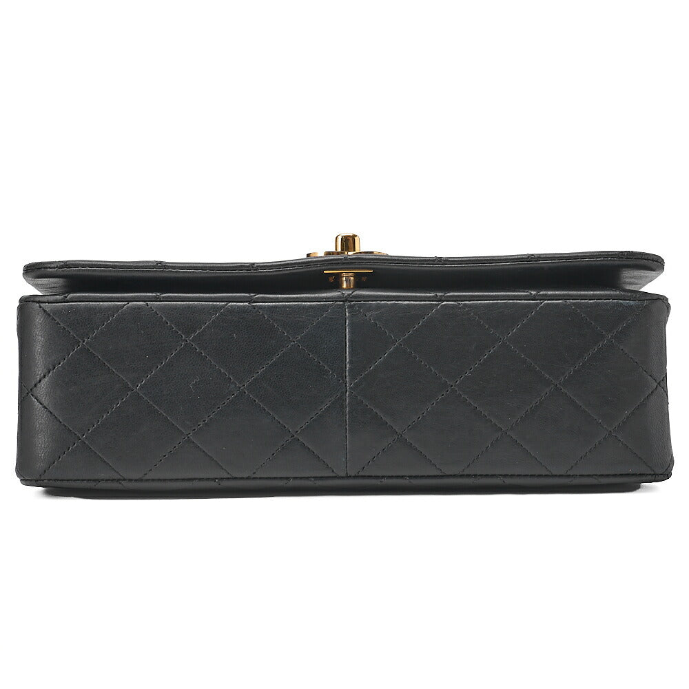 CHANEL ラムスキン マトラッセ フル フラップ ターンロック チェーン ショルダーバッグ ブラック ゴールド金具 中古品