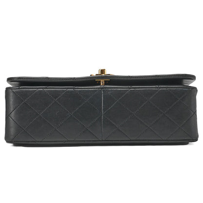 CHANEL ラムスキン マトラッセ フル フラップ ターンロック チェーン ショルダーバッグ ブラック ゴールド金具 中古品