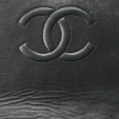 CHANEL ラムスキン マトラッセ フル フラップ ターンロック チェーン ショルダーバッグ ブラック ゴールド金具 中古品