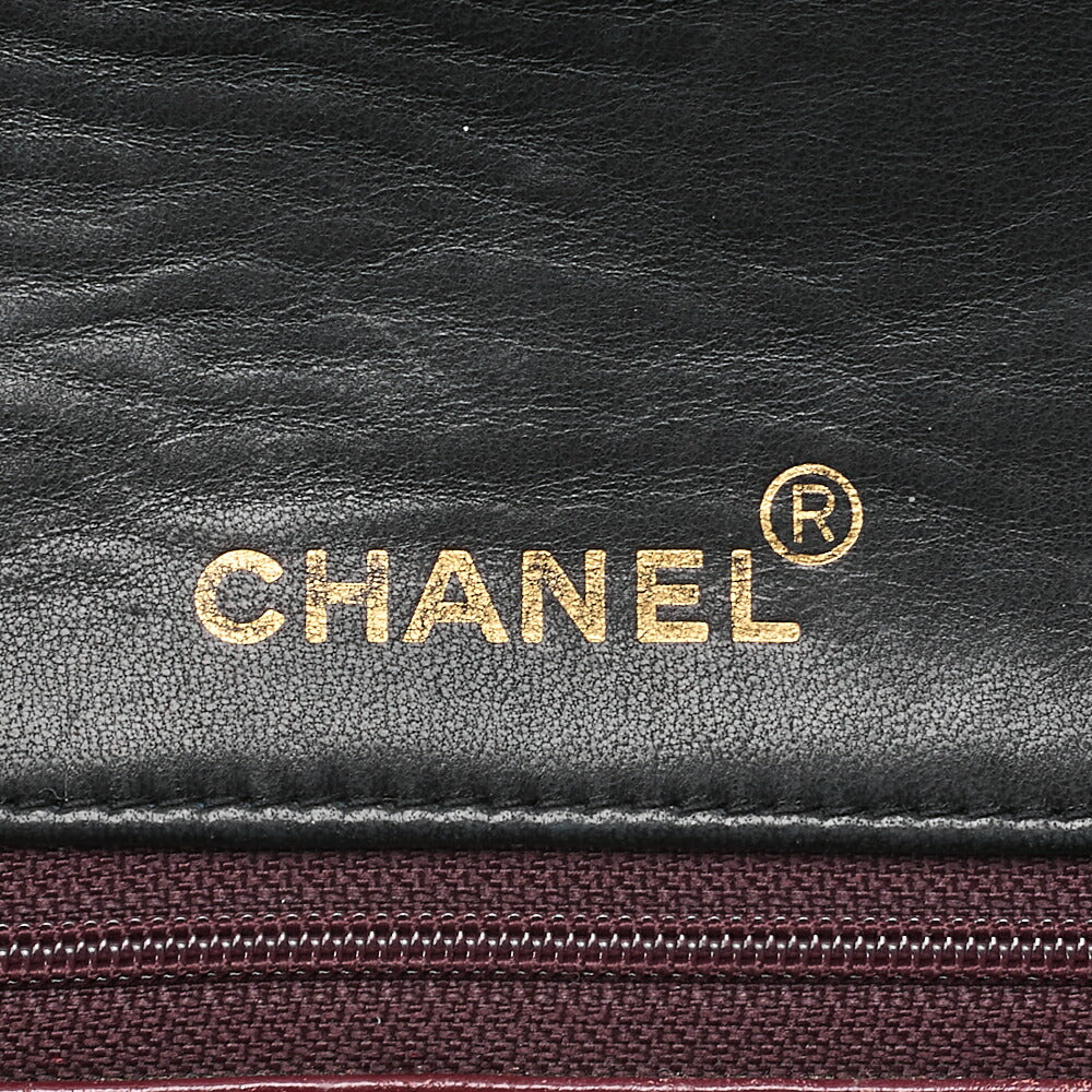 CHANEL ラムスキン マトラッセ フル フラップ ターンロック チェーン ショルダーバッグ ブラック ゴールド金具 中古品