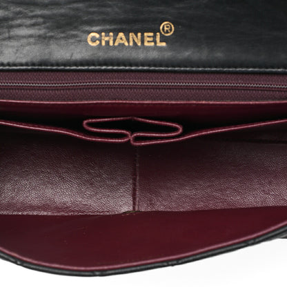 CHANEL ラムスキン マトラッセ フル フラップ ターンロック チェーン ショルダーバッグ ブラック ゴールド金具 中古品