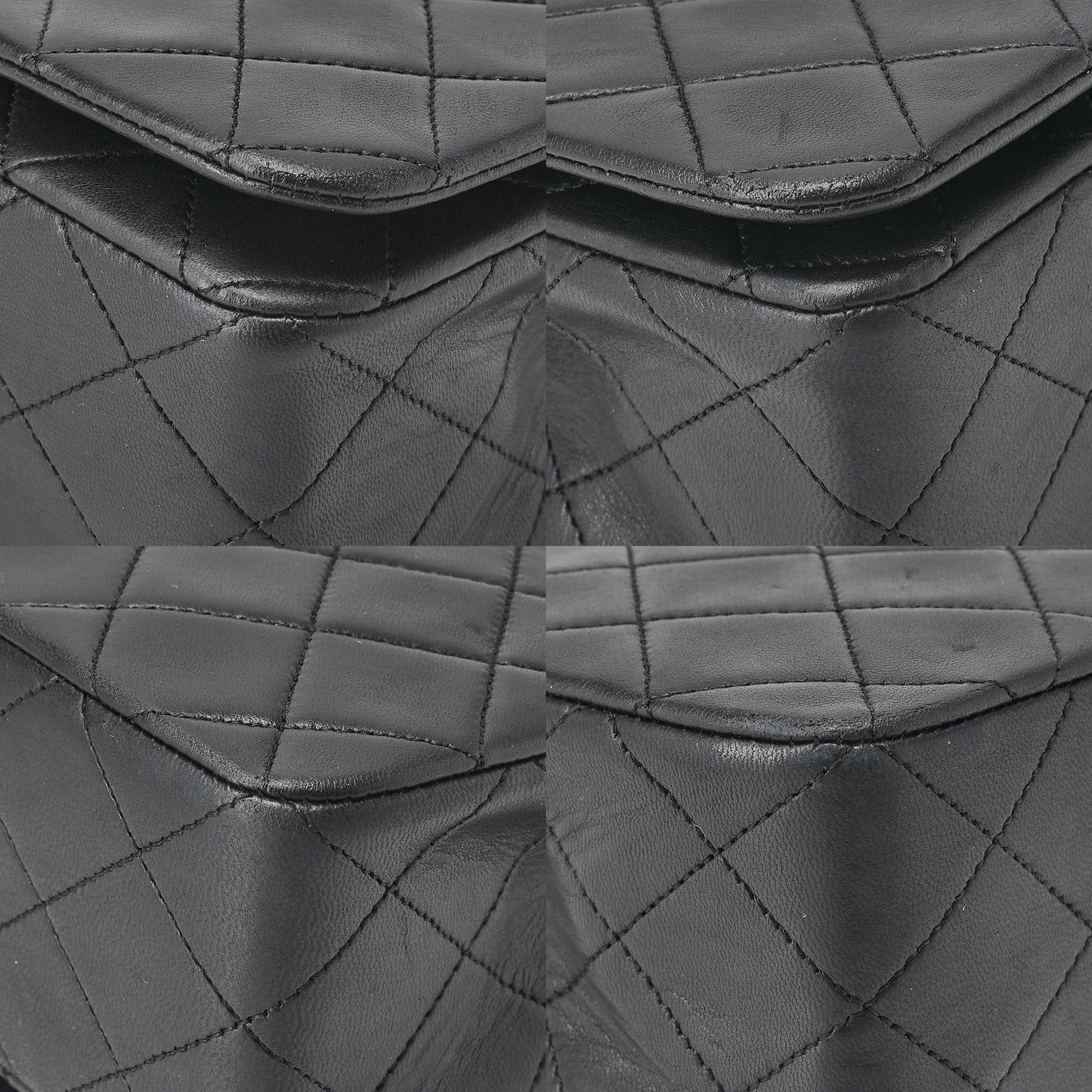CHANEL ラムスキン マトラッセ フル フラップ ターンロック チェーン ショルダーバッグ ブラック ゴールド金具 中古品
