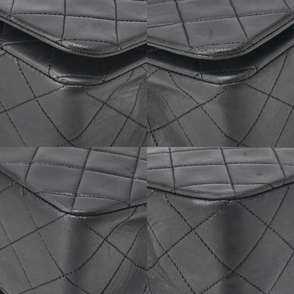 CHANEL ラムスキン マトラッセ フル フラップ ターンロック チェーン ショルダーバッグ ブラック ゴールド金具 中古品