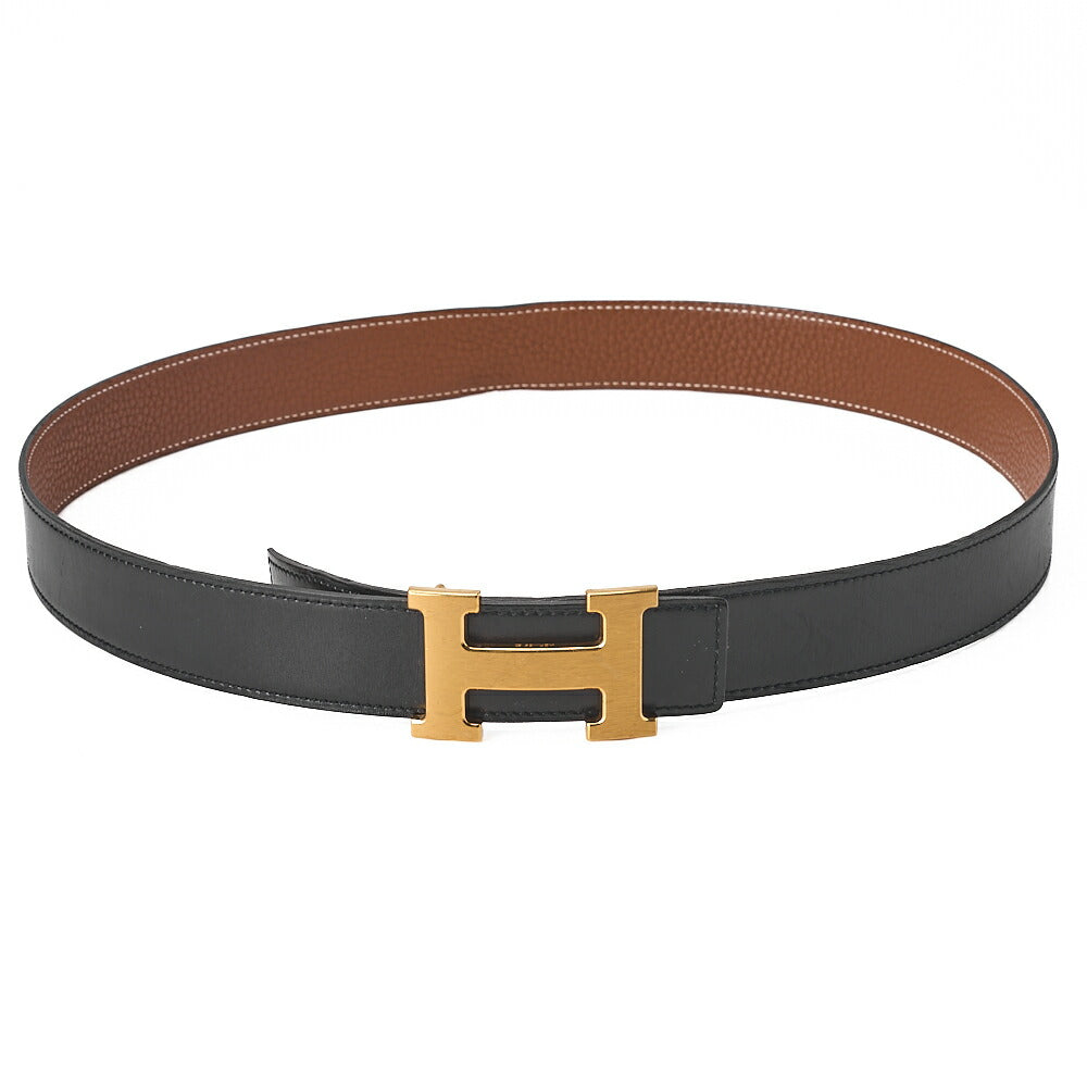 HERMES H Belt Belt 90 Box Calf x Togo Black x Gold Gold-Tone Hardware, Pre-Owned